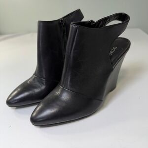 BCBGeneration Black Wedge Booties Pointed‎ Toe Slingback Ankle Boots Size 6B/36